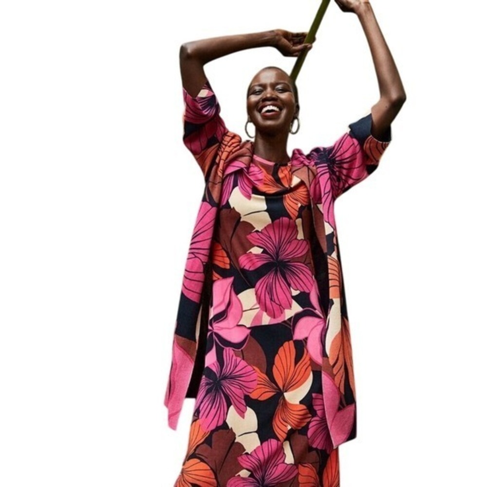 Chicos Travelers™ Floral Cap Sleeve Midi‎ Dress Small